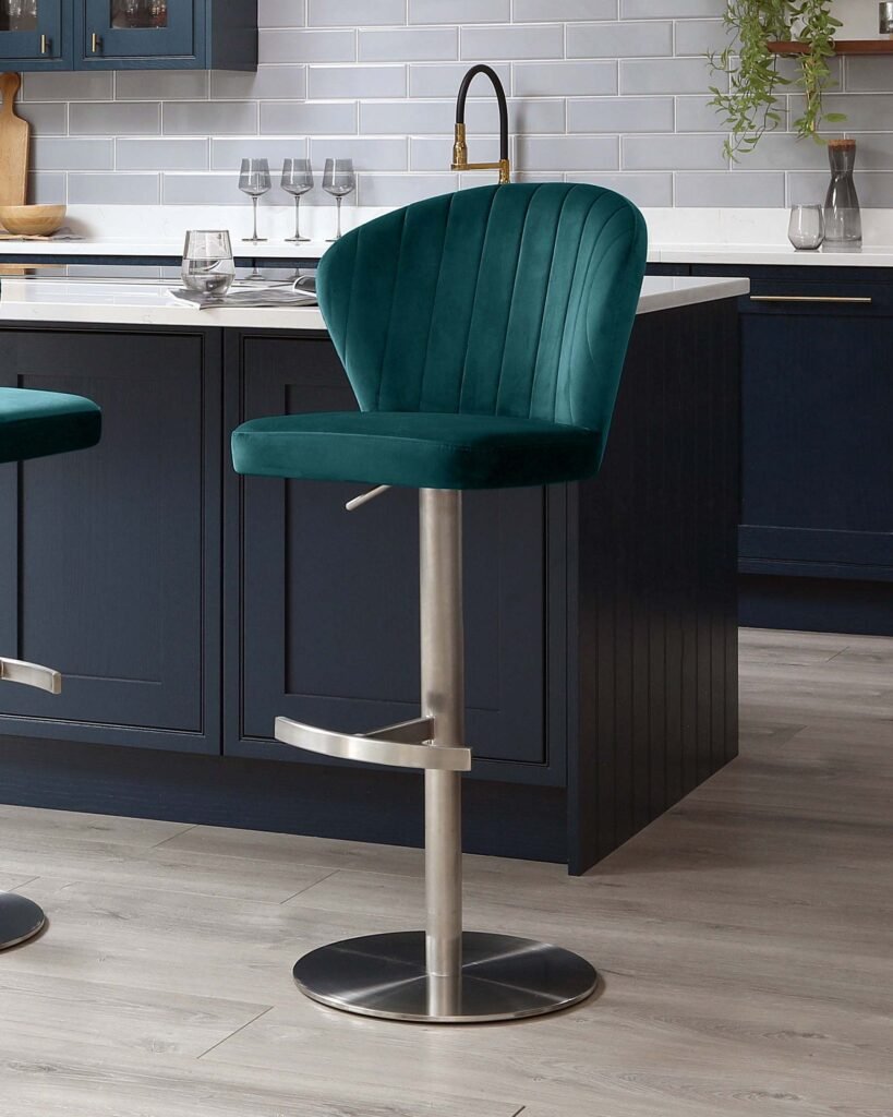 Harper Dark Teal Velvet Gas Lift Bar stool – Dusk Scotland Front