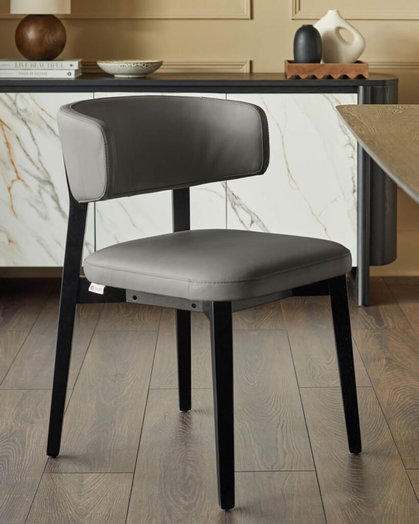 Harris dark grey Dusk England leather dining chair Front