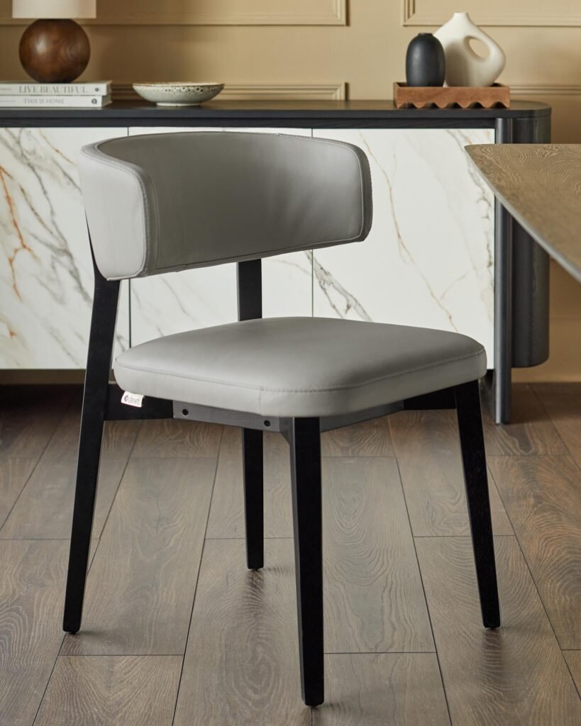 Harris light grey Dusk leather dining chair Front