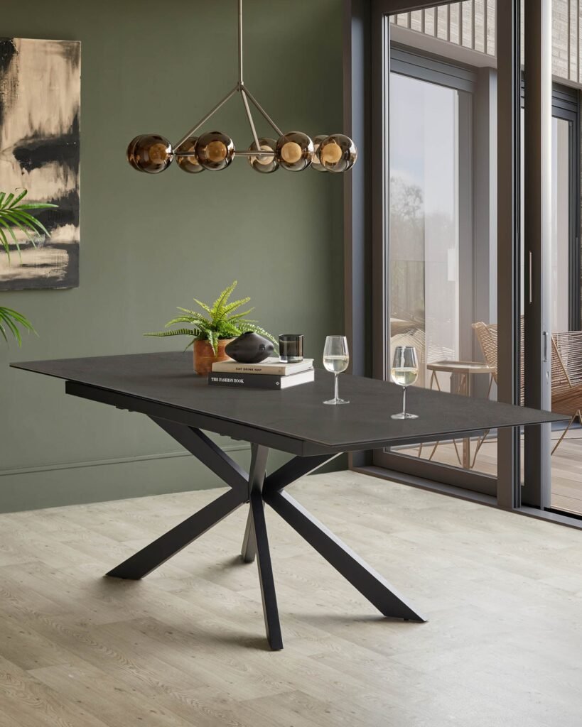 Dusk Hayden dark grey ceramic extending 8 to 10 seater dining table Front