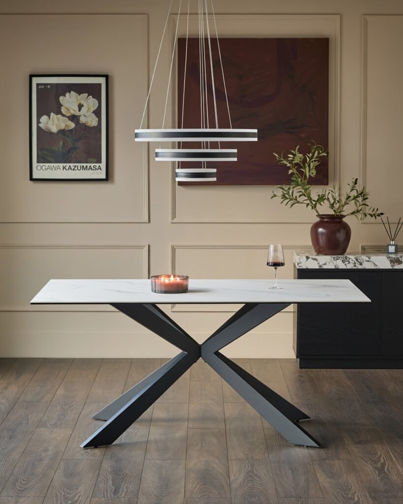 Hayden white ceramic 6 seater dining table – Dusk England Front