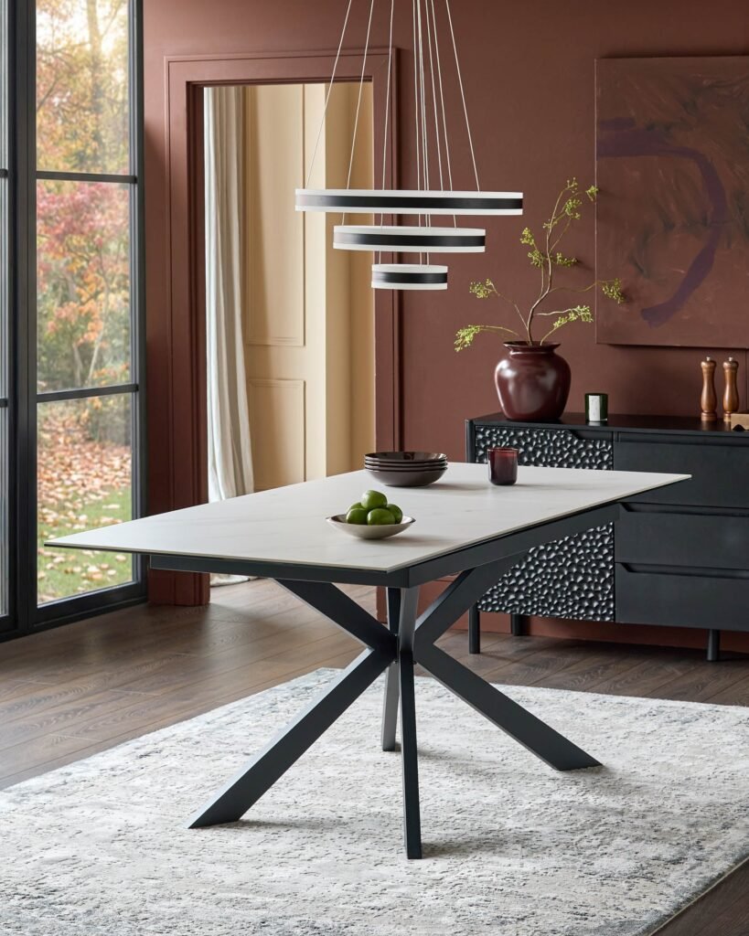 Hayden White Marbled Ceramic Extending Dusk 6 To 8 Seater Dining Table Front