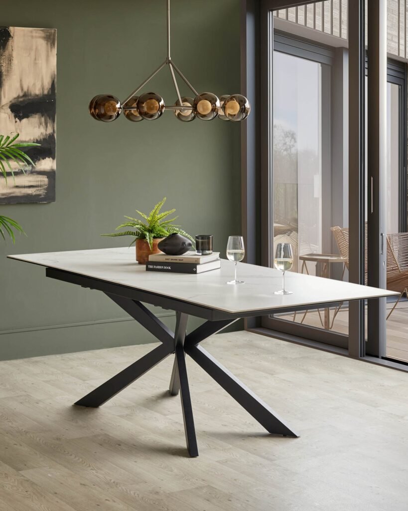 Hayden white ceramic extending 8 to 10 seater dining table – Dusk England Front