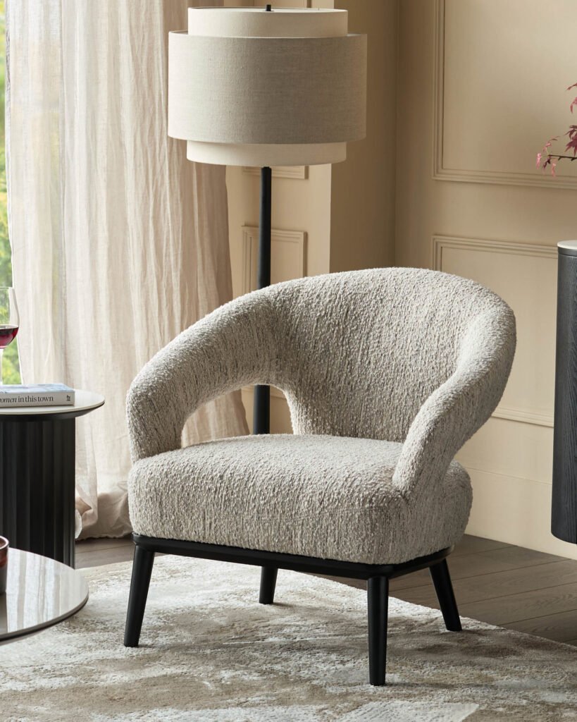 Dusk England Heath cream chunky boucle accent chair Front