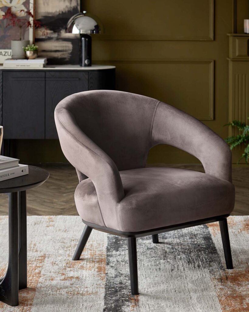 Dusk Heath mocha velvet accent chair Front