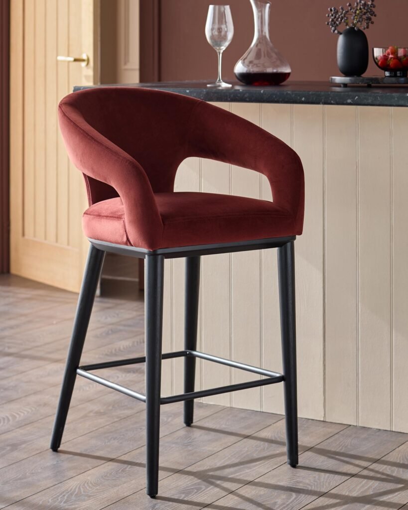 Dusk England Heath toffee red velvet bar stool Front