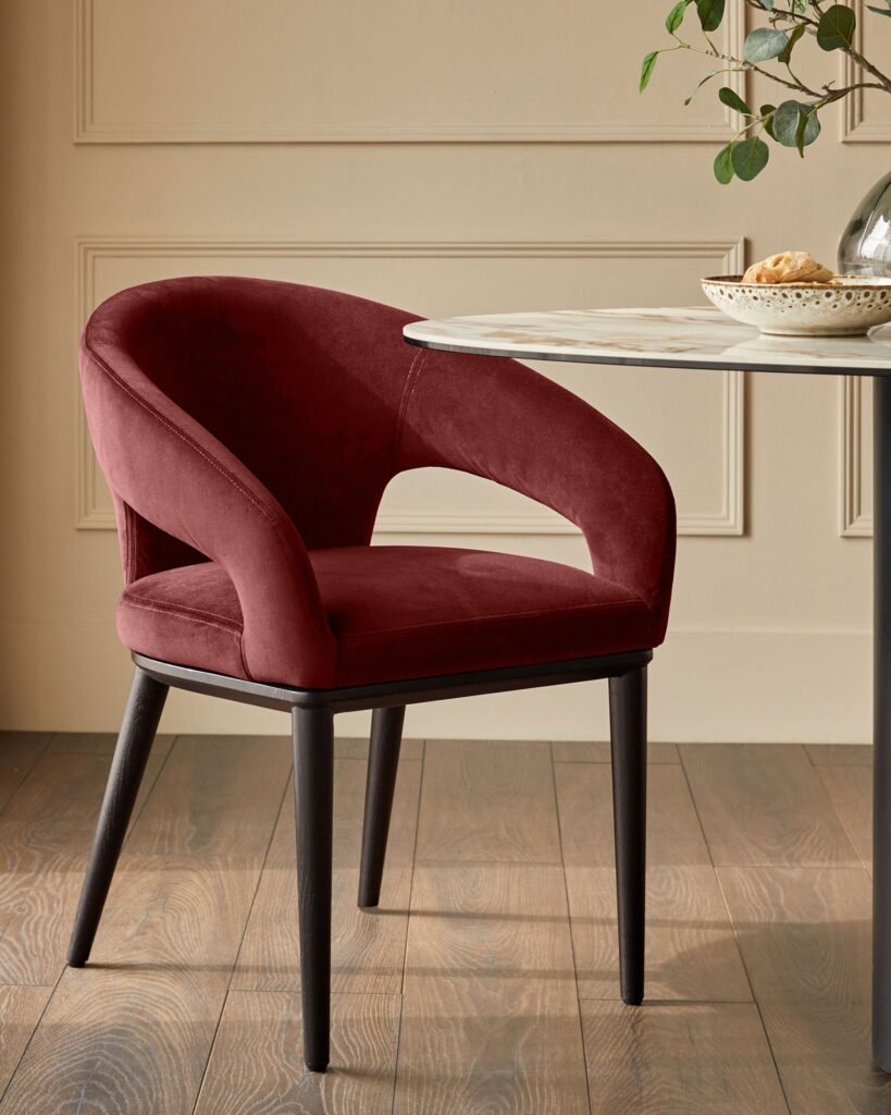 Heath toffee red velvet dining chair – Dusk Scotland Front