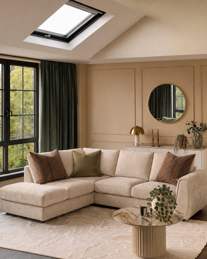 Heidi champagne chenille left hand corner chaise sofa – Dusk Scotland Front