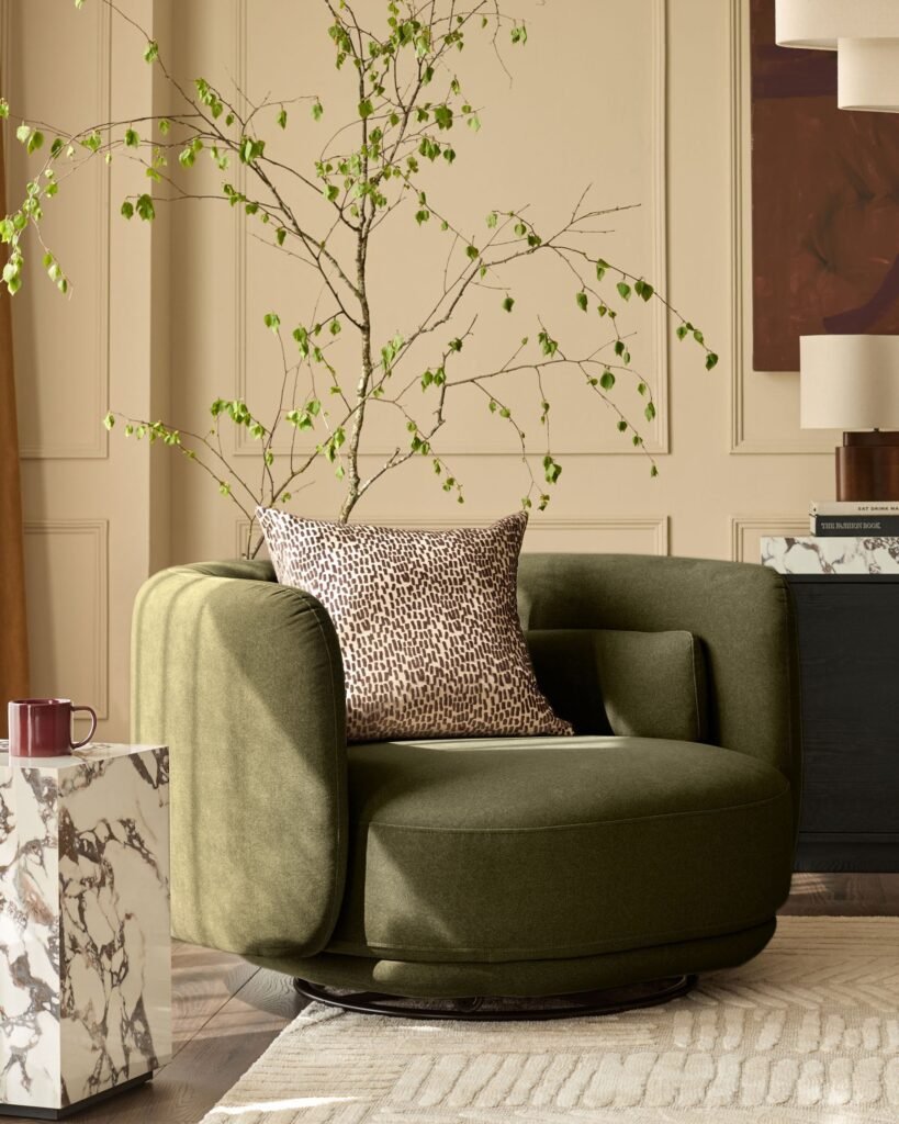 Henry olive green Dusk England velvet love seat Front