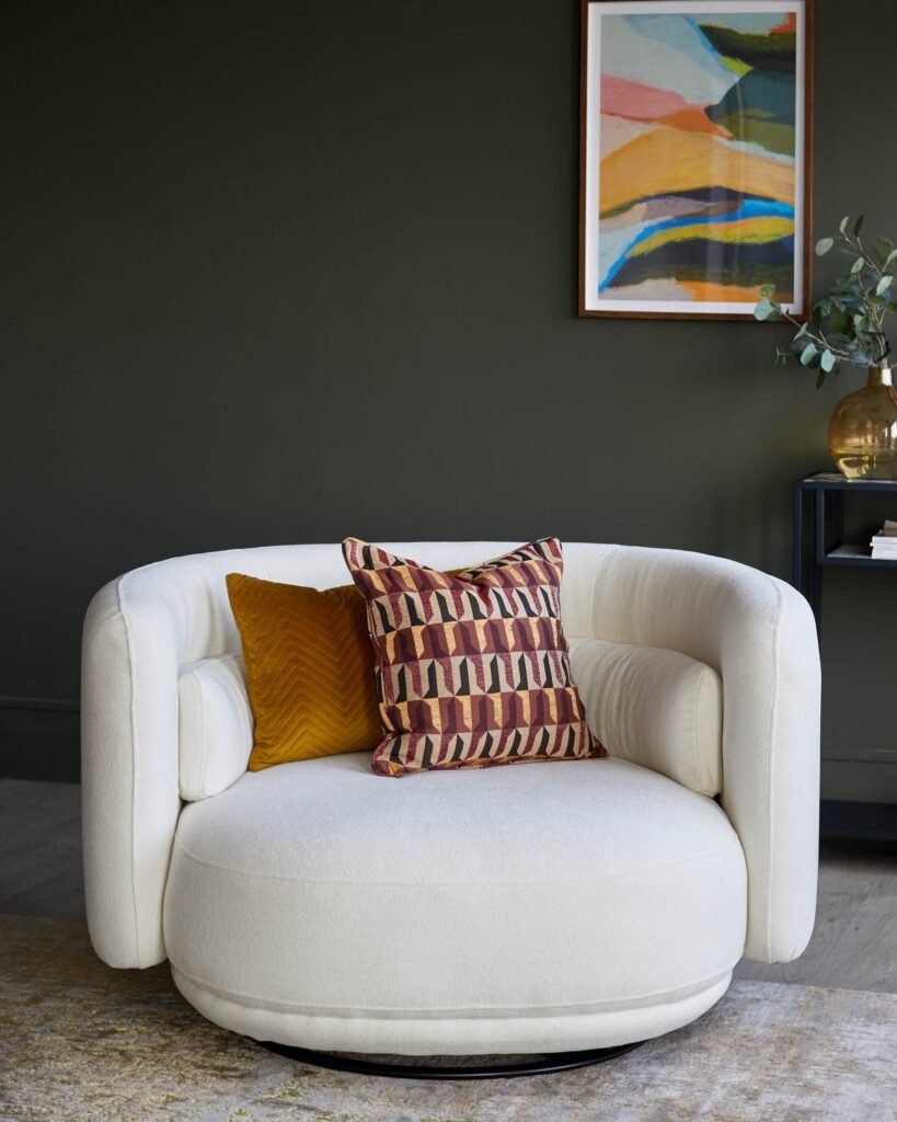 Henry Ivory Boucle Swivel Love Seat – Dusk Scotland Front
