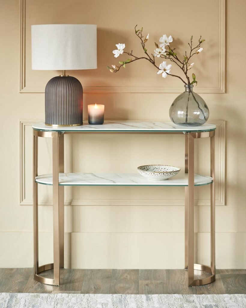 Isla natural ceramic console table – Dusk England Front