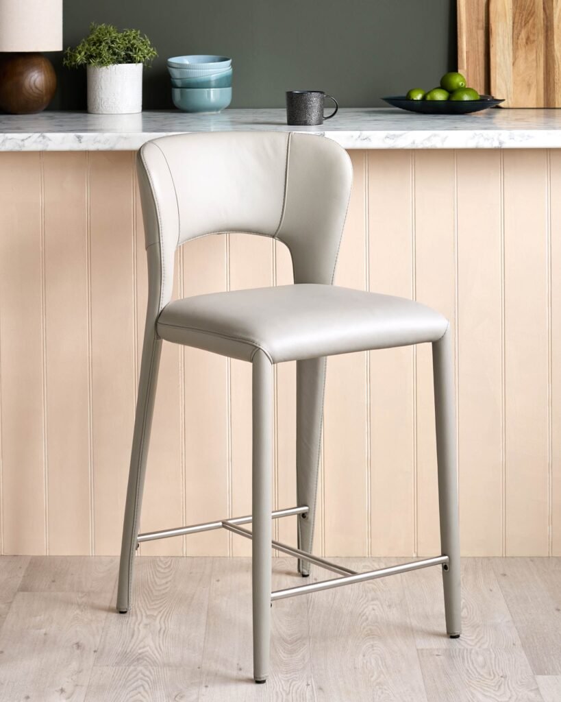 Jackson light grey leather bar stool – Dusk Scotland Front