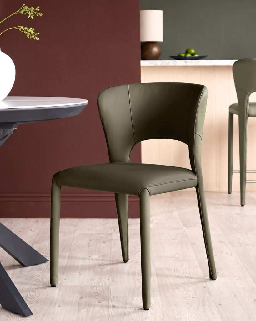 Dusk Scotland Jackson olive green leather dining chair - set of 2 Front
