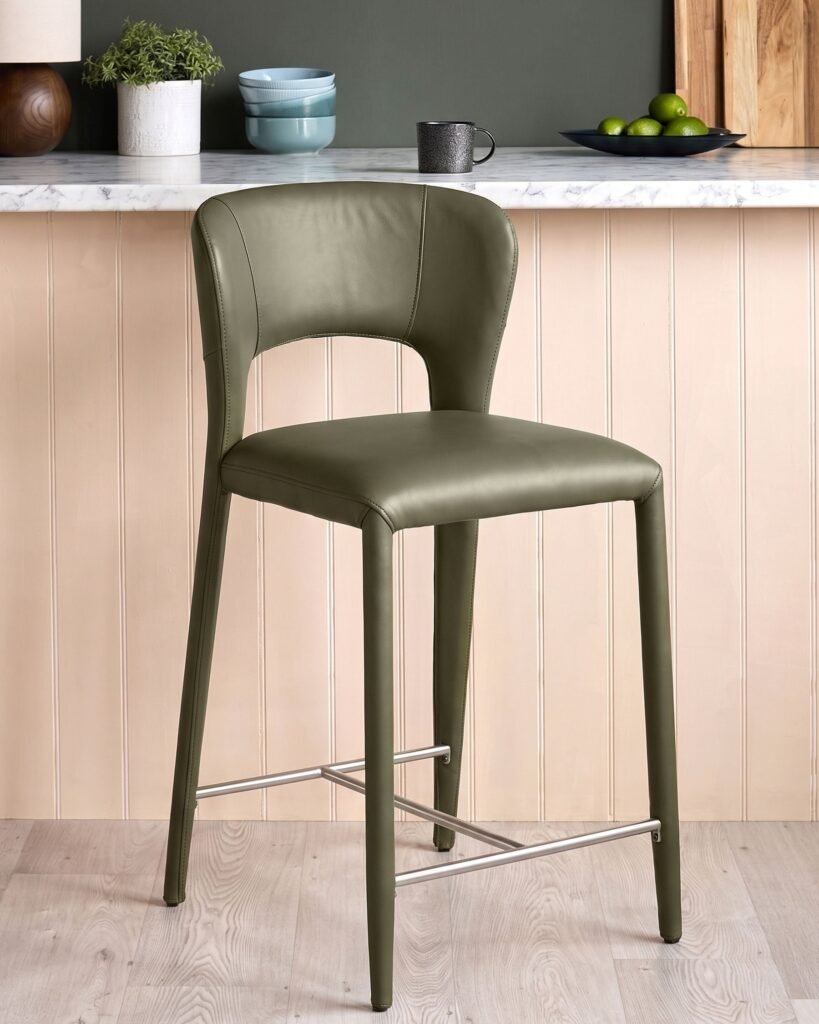 Jackson olive green leather bar stool – Dusk Front