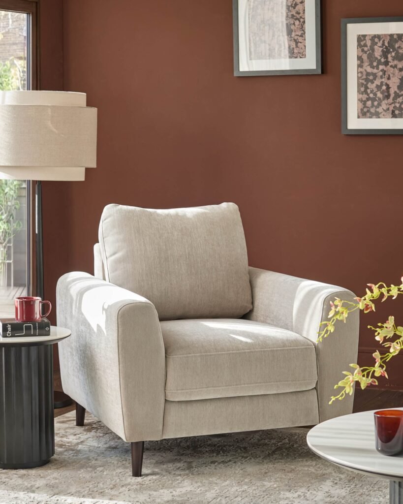 Jacob light Dusk England grey fabric armchair Front