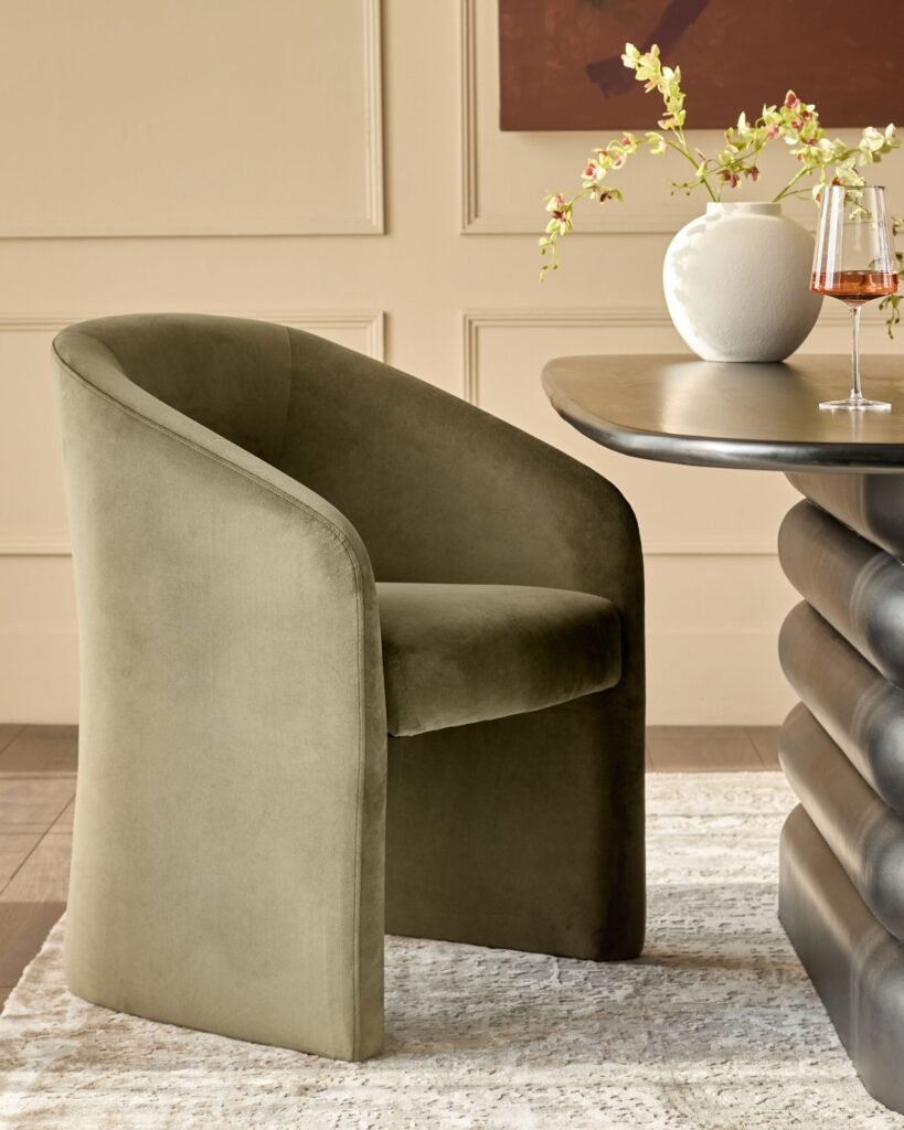 Dusk England Jasper olive green velvet dining chair Front