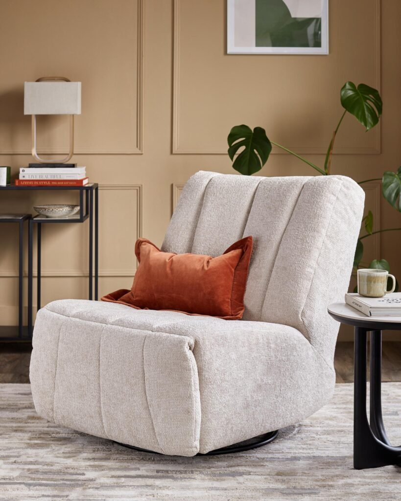 Jayla Natural Chunky Weave Rocking Swivel Recliner – Dusk England Front