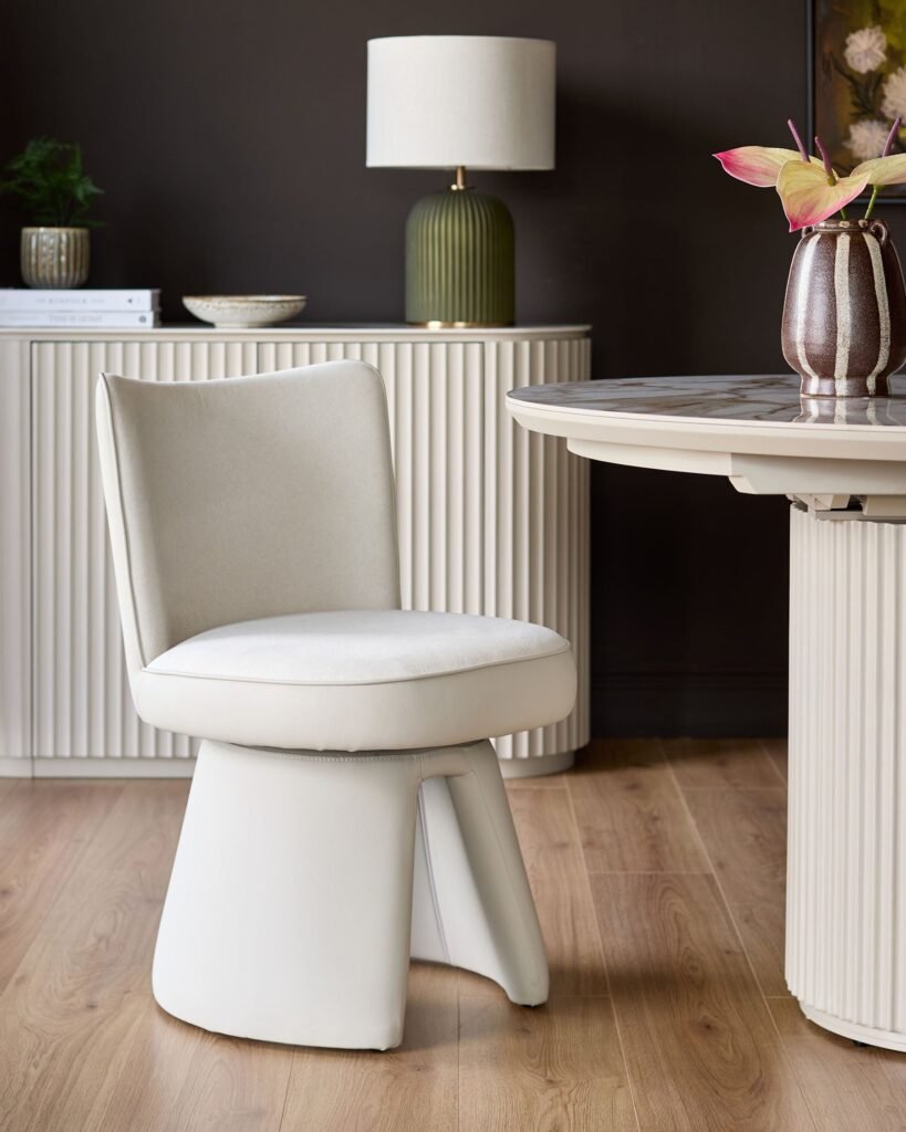 Jenna cream fabric swivel dining chair – Dusk England Front