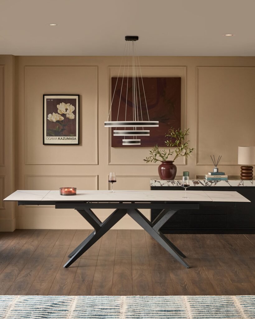 Jennet white ceramic 8 - 10 extending dining table – Dusk Front