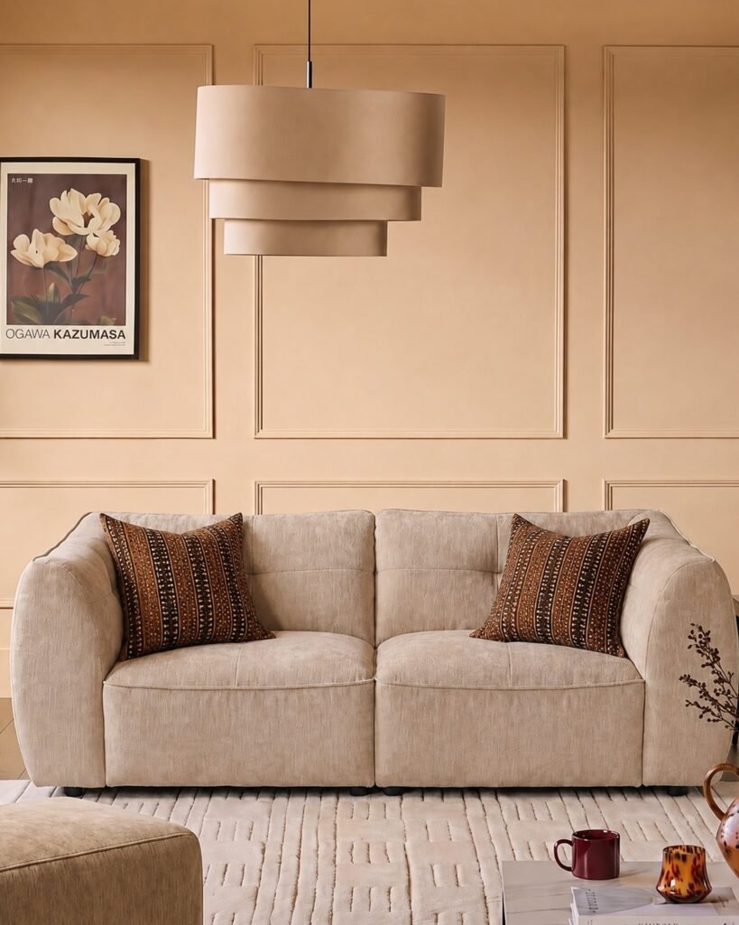 Jodie champagne chenille 3 seater sofa – Dusk Front