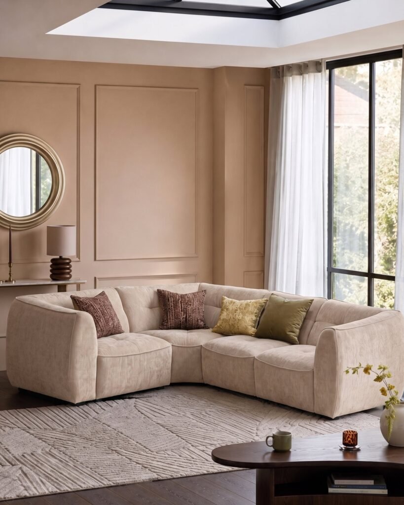 Jodie champagne chenille small corner sofa – Dusk Front