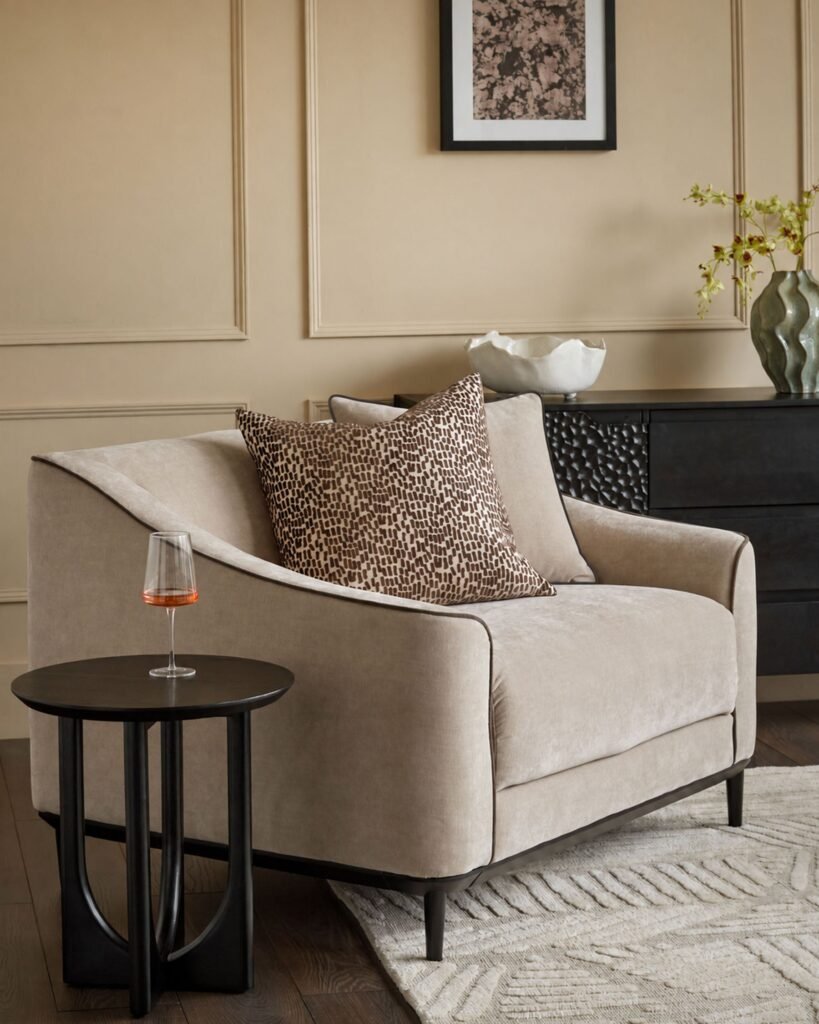 Dusk England Julep champagne fabric love seat Front