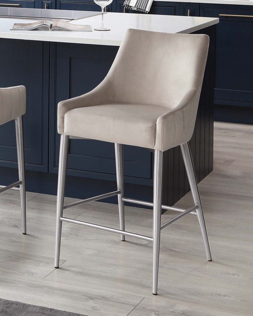 Juliana Champagne Velvet With Stainless Steel Bar Stool – Dusk Front