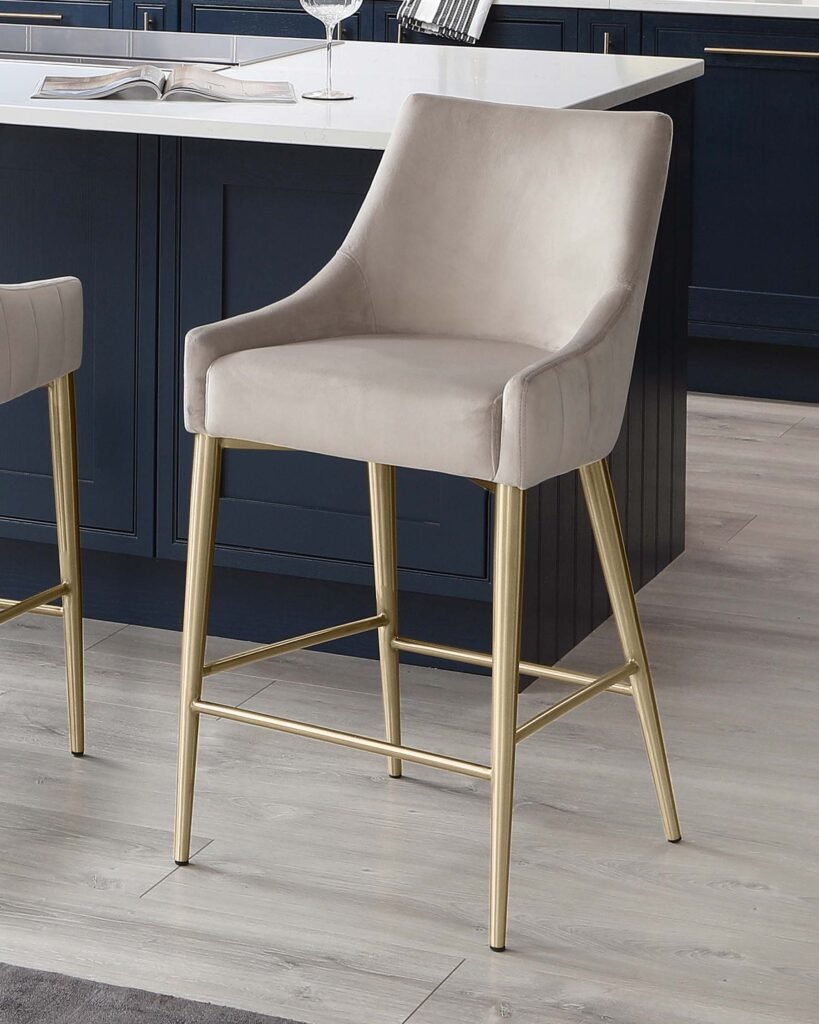 Juliana Champagne Velvet With Dusk Brushed Brass Bar Stool Front