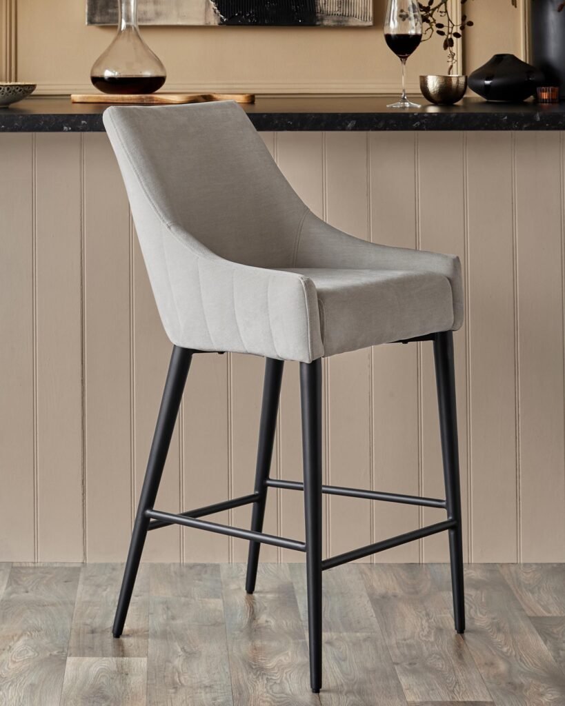 Juliana natural grey fabric bar stool – Dusk Scotland Front