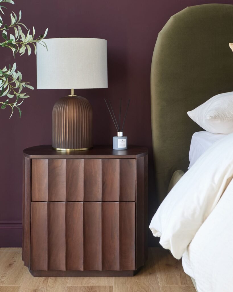 Juniper dark mango Dusk Scotland wood bedside table Front