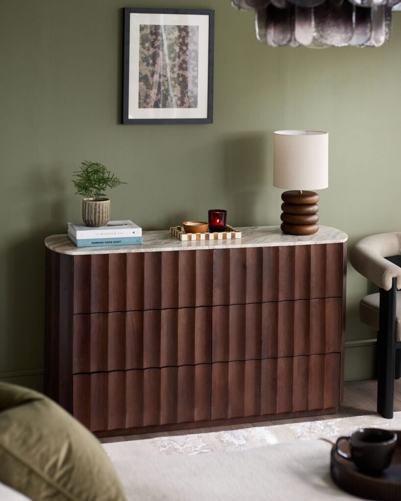Dusk England Juniper dark mango wood with toronto marble chest of drawers Front