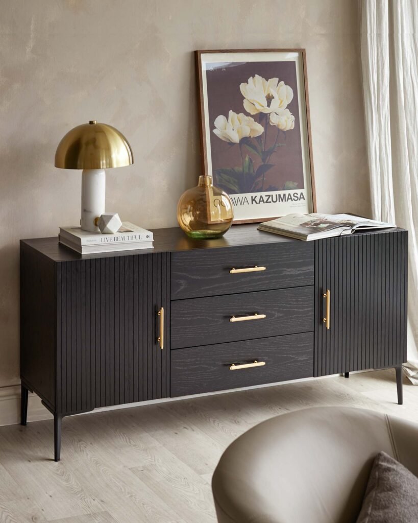 Kai Large Sideboard Black Oak with Brass – Dusk England Front