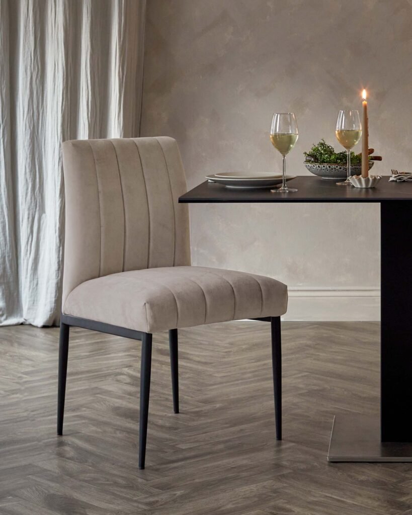 Kendra black metal dining chair champagne Dusk England plush velvet - set of 2 Front