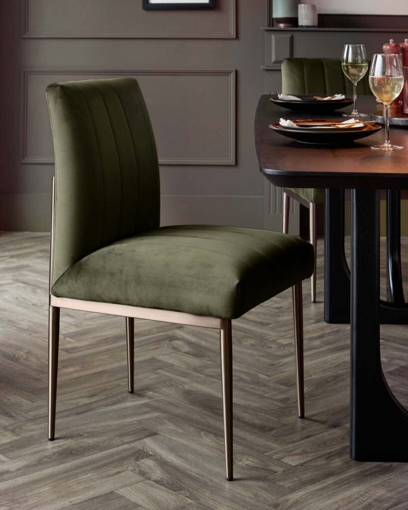Kendra olive green velvet dining Dusk chair - set of 2 Front