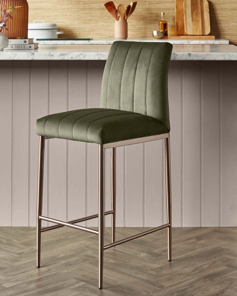 Kendra olive green Dusk England velvet bar stool Front