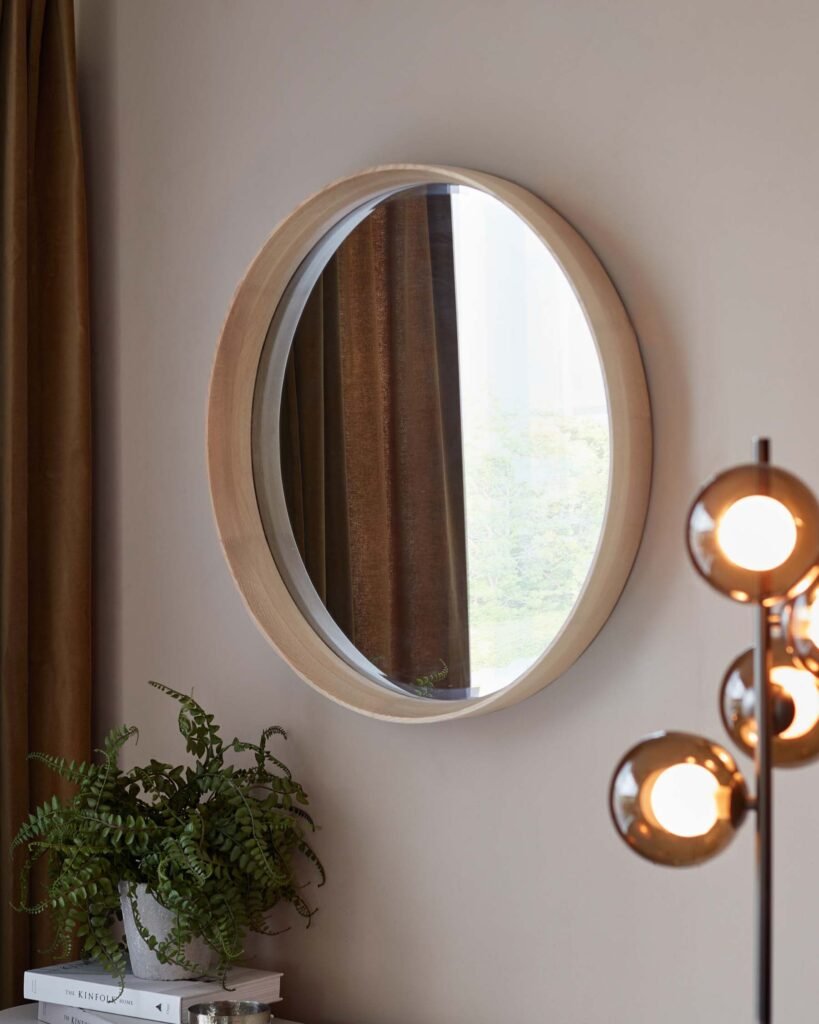 Kendrick Small Round Wall Mirror Oak – Dusk England Front