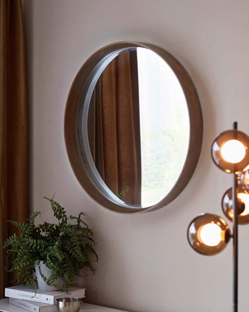 Kendrick Small Round Dusk Wall Mirror Walnut Front