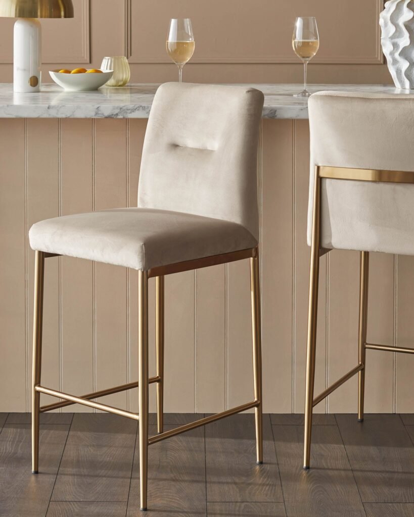 Dusk Scotland Keira Champagne Velvet And Brass Static Bar stool Front