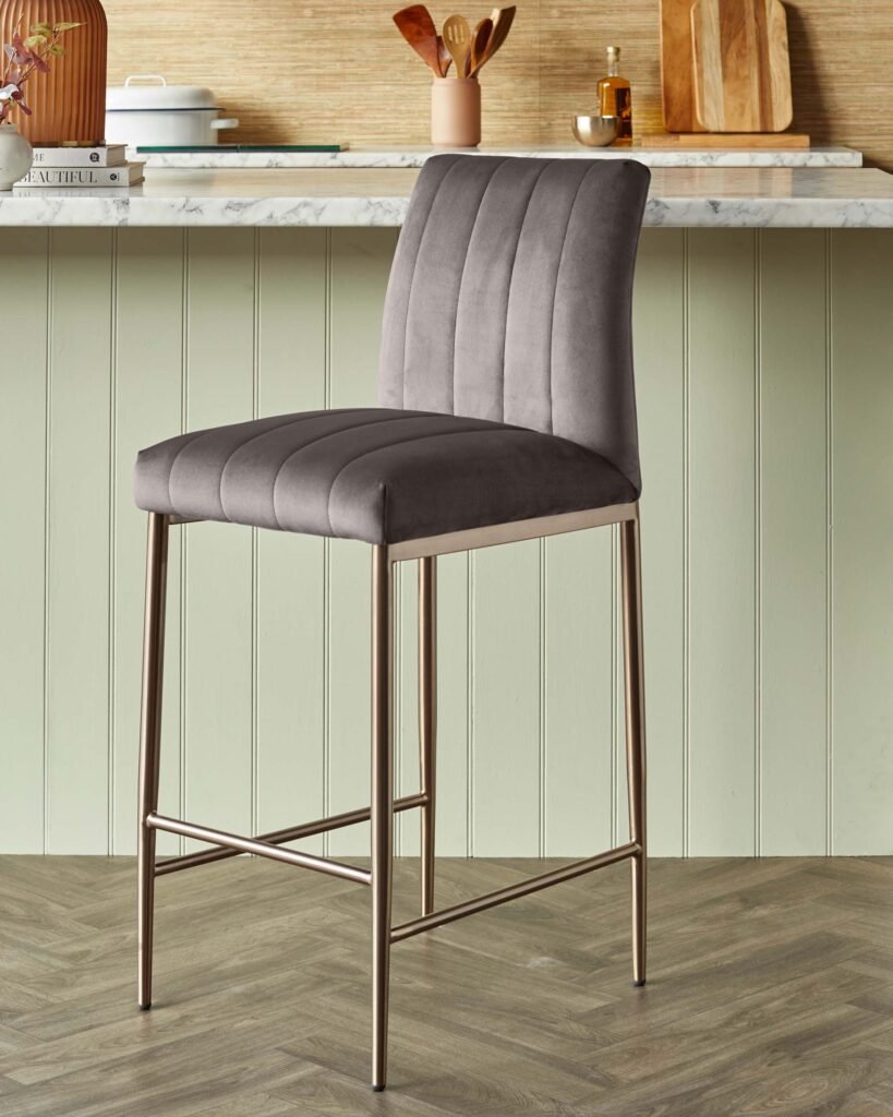 Kendra Brushed Bronze Bar Stool Mocha Velvet – Dusk Scotland Front