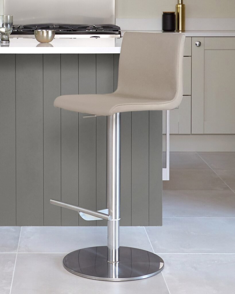 Dusk England Kiki Light Grey Leather Gas Lift Bar Stool Front