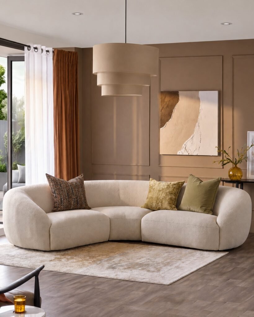Kimberley natural fabric square corner sofa – Dusk Scotland Front