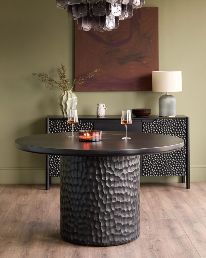 Knox black wood 6 Dusk England seater round dining table Front