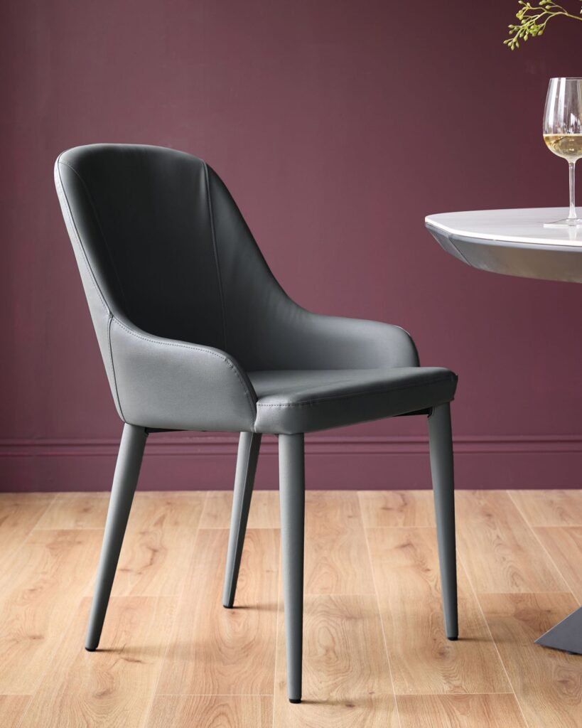 Dusk England Kyro Dark Grey Faux Leather Dining Chair Front