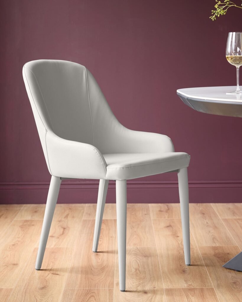 Dusk Scotland Kyro Light Grey Faux Leather Dining Chair Front