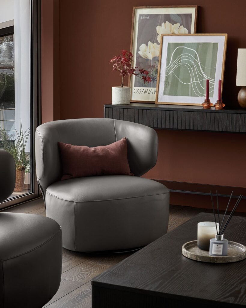 Landon dark grey Dusk leather swivel accent chair Front