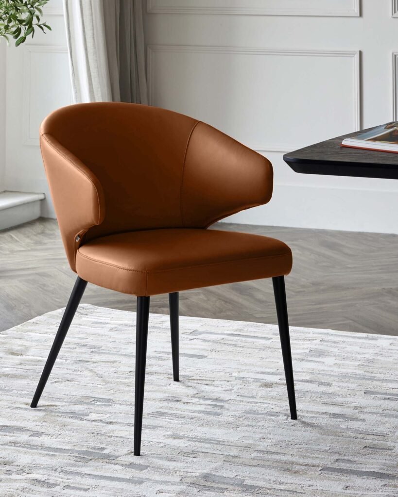 Landon tan leather dining chair – Dusk England Front