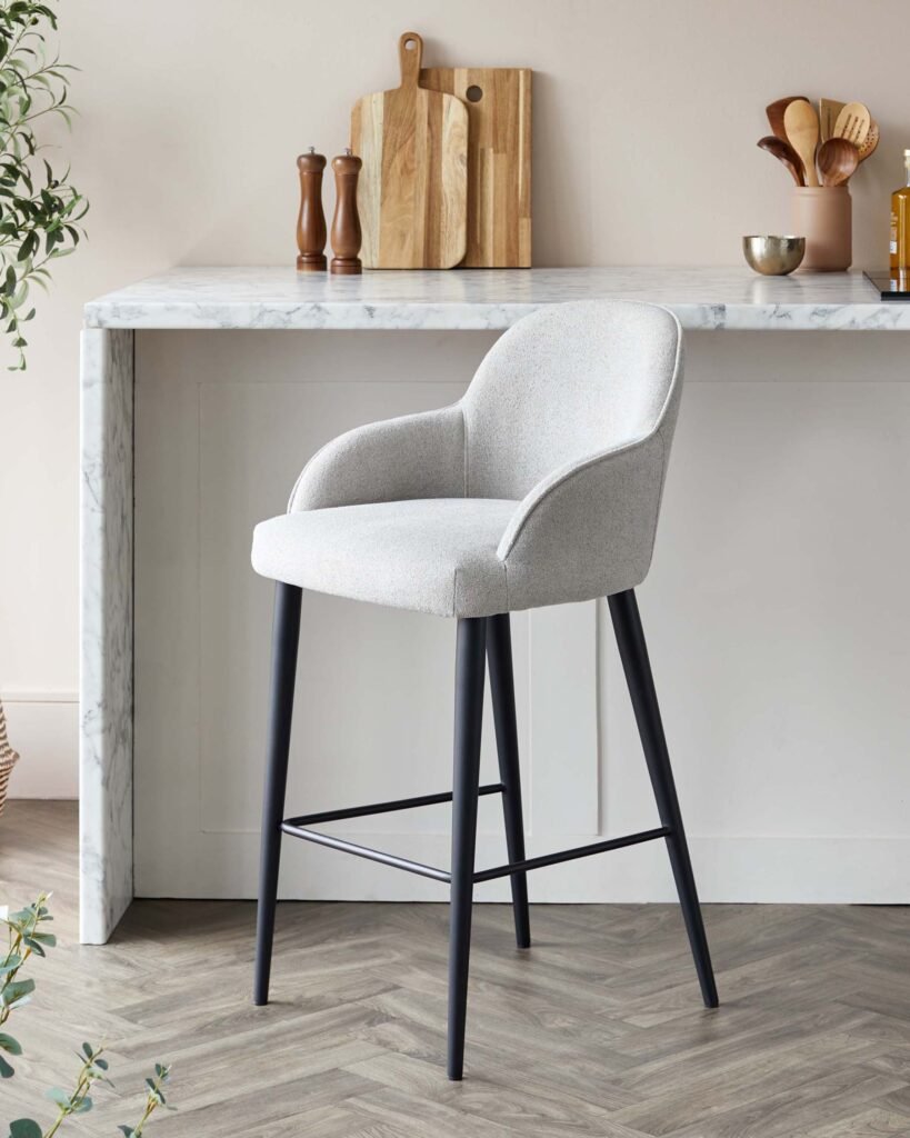 Lani Light Grey Boucle Dusk and Black Metal Bar Stool Front