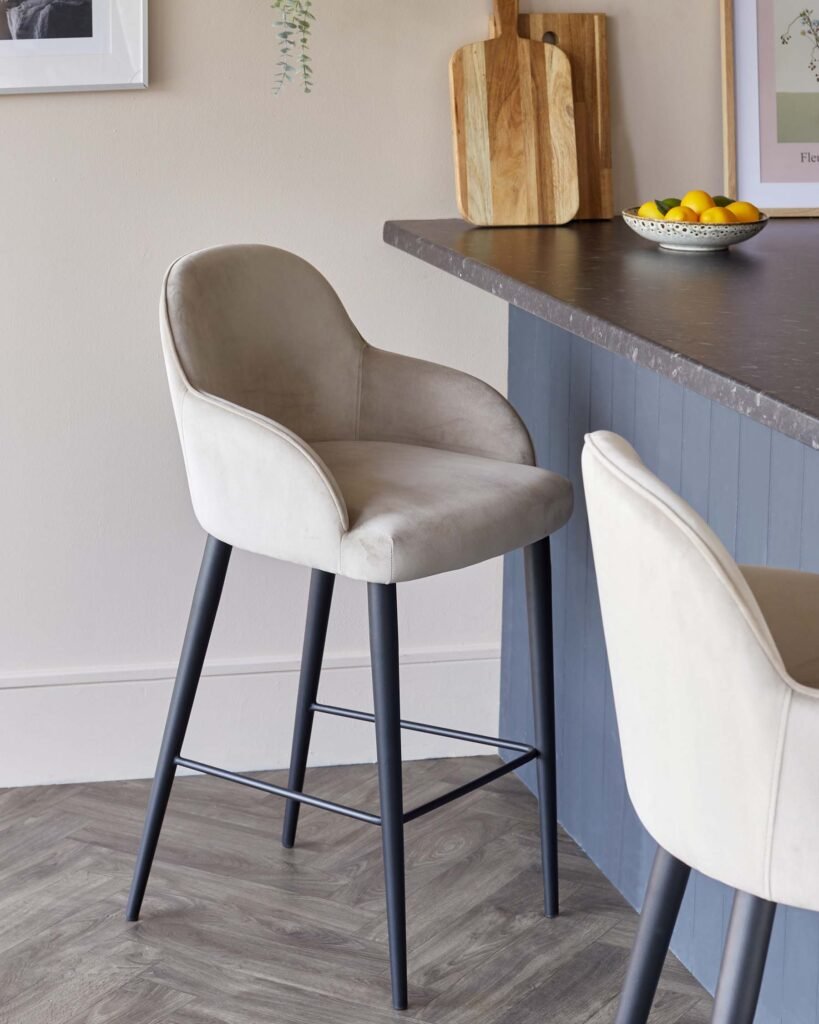 Lani Champagne Velvet Black Metal Bar Stool – Dusk England Front