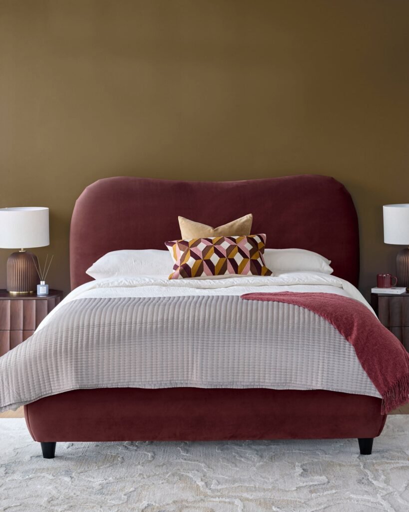 Lani plum velvet king Dusk size ottoman storage bed Front