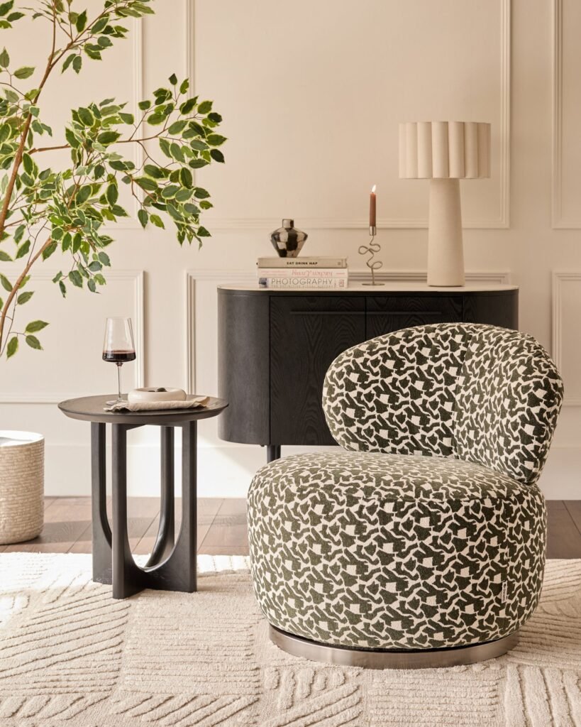 Leda dark green abstract Dusk fabric swivel accent chair Front